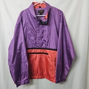 Vtg Eddie Bauer Jacket Mens Sz Large Purple Red Anorak Snap Pocket 90's Preppy